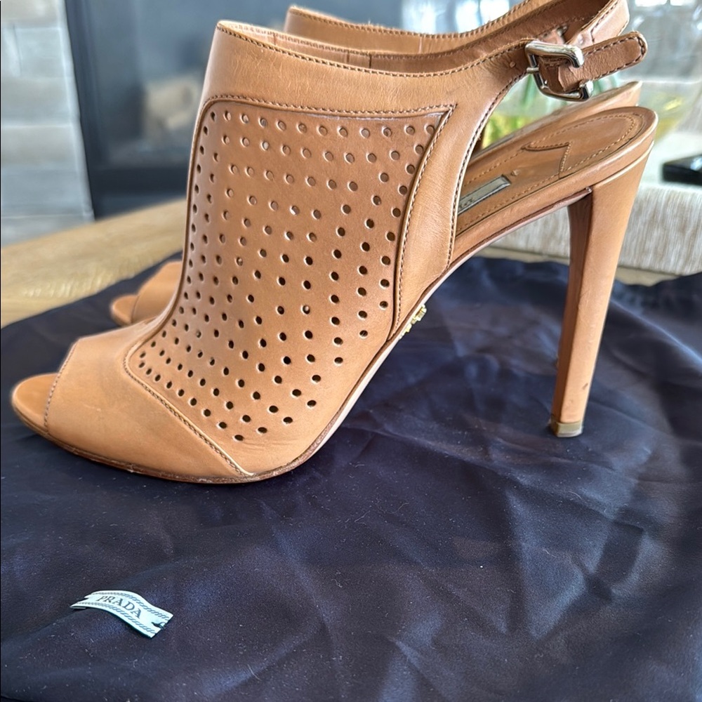 PRADA Tan Peep-Toe Heels - Picture 6 of 10